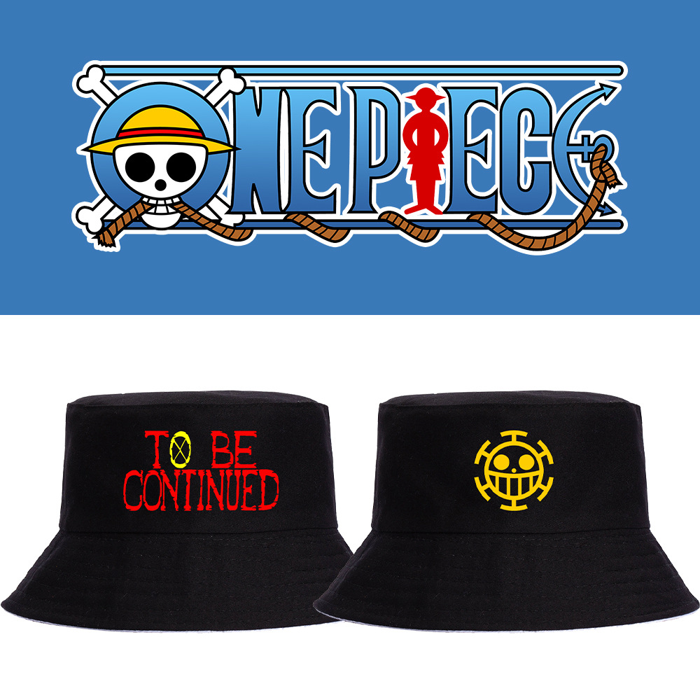 海贼王one piece渔夫帽黑色动漫周边帽子单面印花遮阳帽夏季盖帽
