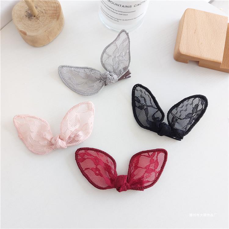 韩版女童兔耳朵发饰发夹萌萌哒饰品公主女孩全包布夏季网纱鸭嘴夹