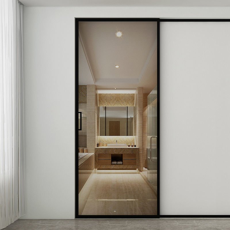 较窄铝合金单轨吊趟门 单扇卫生间推拉门 室内厨房厕所玻璃平移门