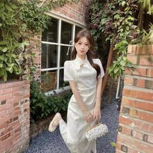 新中式国风长裙女夏季气质显瘦清冷贵气复古提花改良旗袍连衣裙女