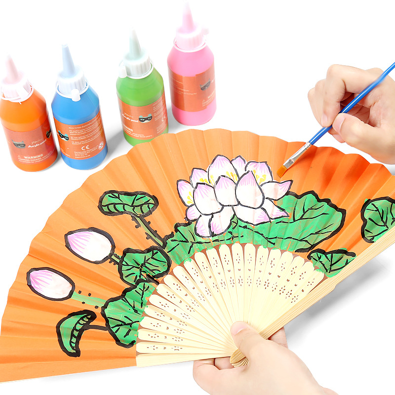 空白折扇diy扇子儿童手工纸扇风画画材料涂鸦绘画折叠竹扇面