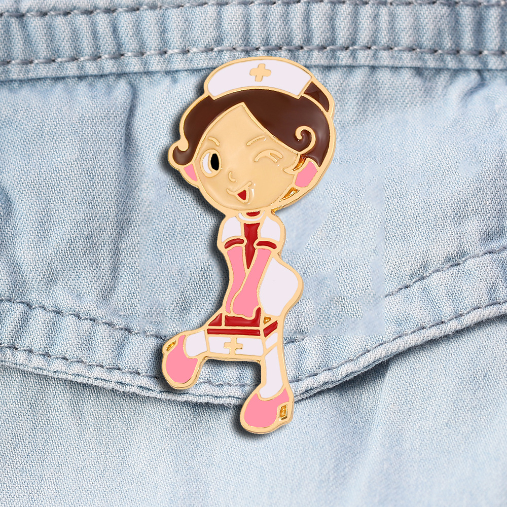 速卖通爆款 护士小姐少女粉搪瓷珐琅胸针 环保金属徽章现货批发