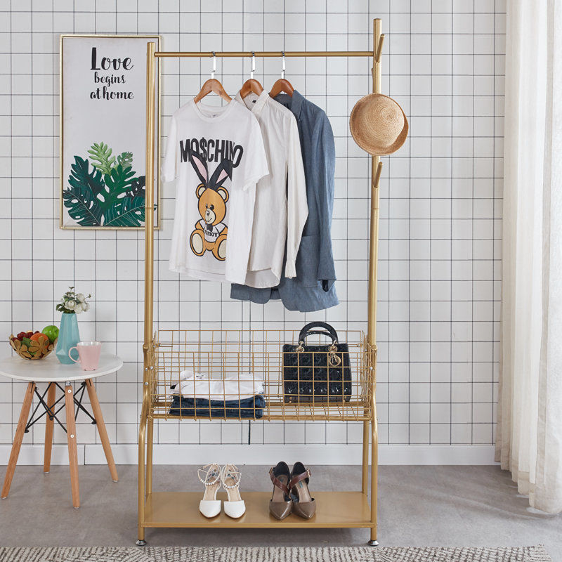 多功能移动衣架网红衣帽架落地卧室铁艺鞋架玄关家用门厅子带收纳