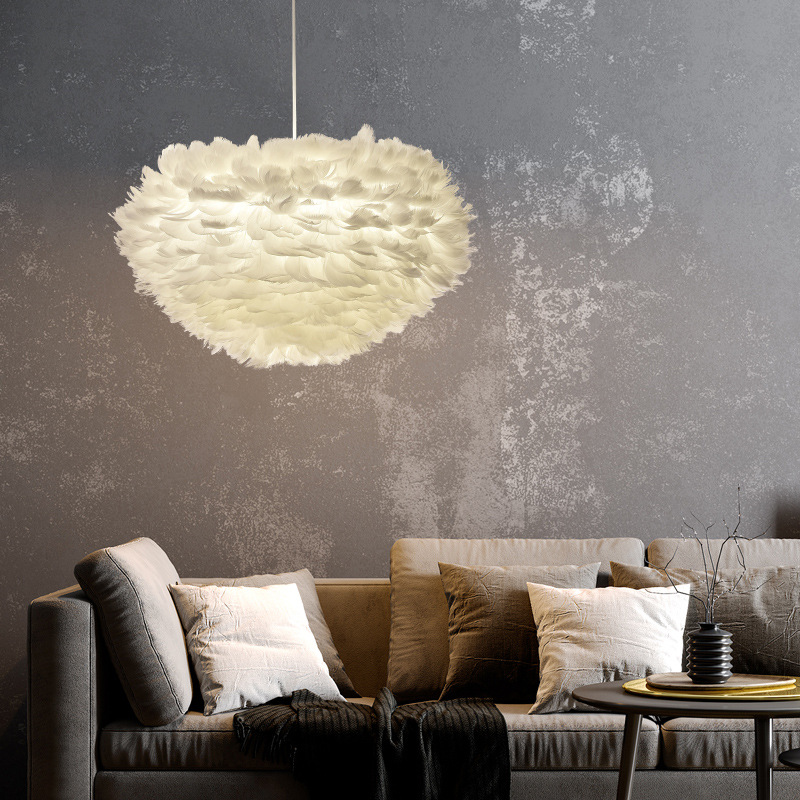 北欧个性创意羽毛灯网红ins卧室客厅餐厅床头灯少女温馨婚房吊灯