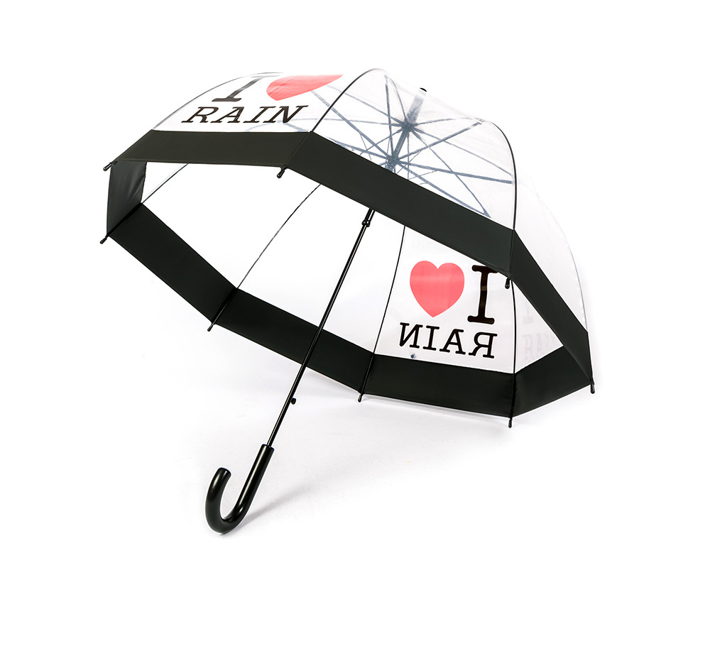i love rain 英式透明雨伞爱心图案长柄伞现货批发外贸货源