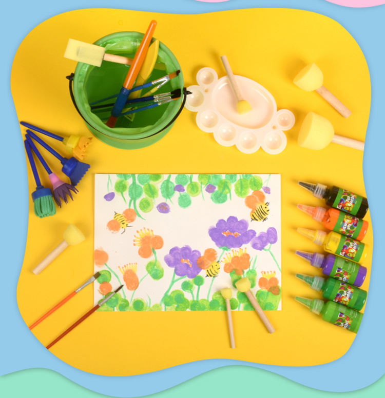 海绵印章颜料拓印圆头海绵画刷 儿童画画工具幼儿园diy绘画套装