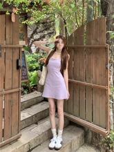 显瘦夏季收腰a字连衣裙性感吊带裙女纯欲风紫色短裙kumikumi裙子