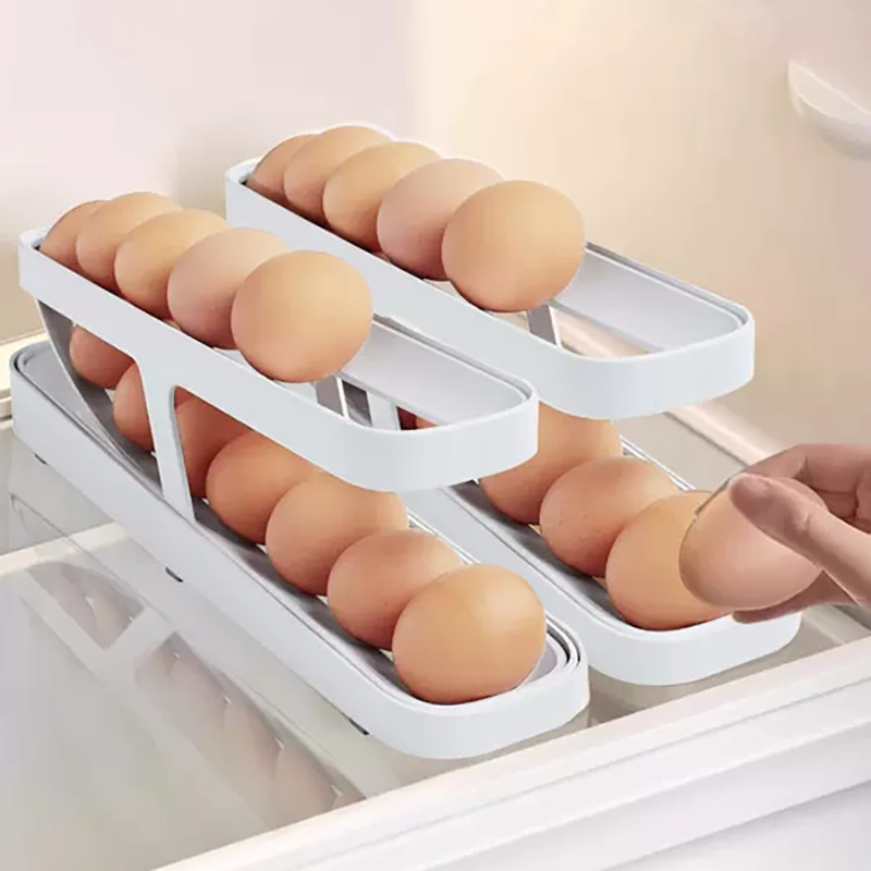 double-layer egg automatic roller storage box refrigerator side door storage rack creative kitchen desktop egg crisper
