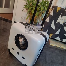 新款便携大容量猫咪外出拉杆箱太空舱猫狗宠物外出箱推拉可爱猫包