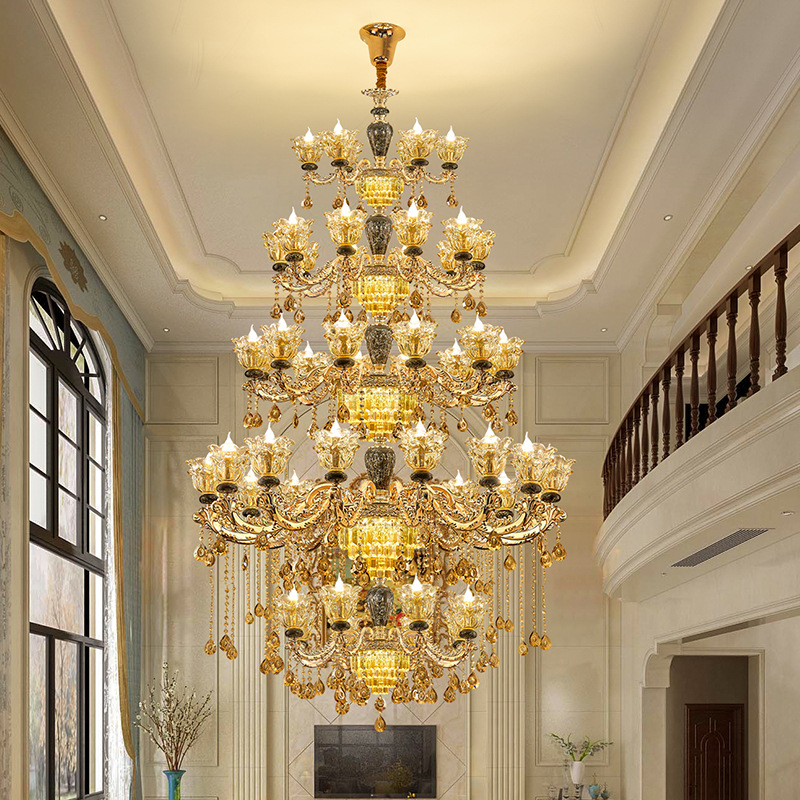 复式楼客厅大吊灯别墅中空大厅楼梯酒店跃层楼中楼欧式新款水晶灯
