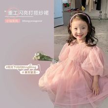 女童连衣裙春装2023新款网纱裙纯色女孩宝宝春季公主裙洋气蓬蓬裙