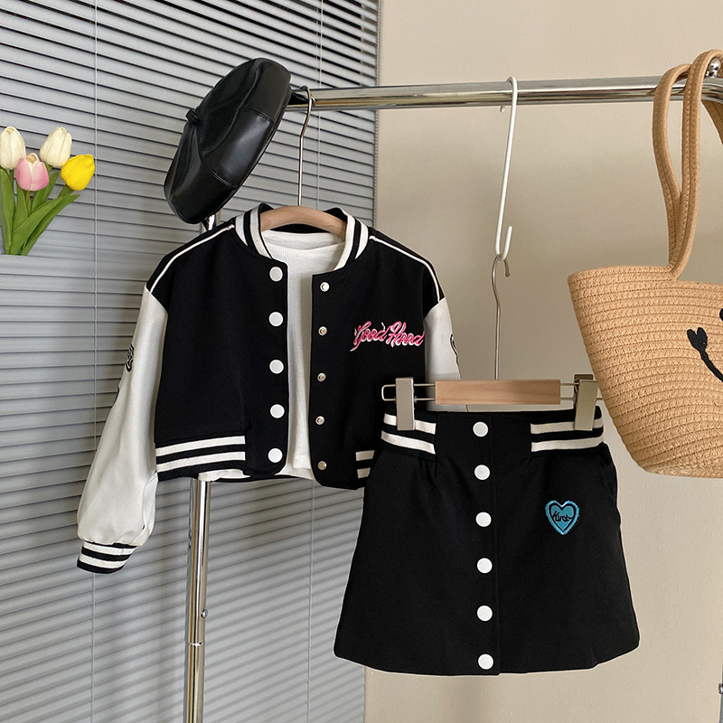 Girls' Suit Spring New Little Girl Fashionable Stylish Baseball Uniform Short Jacket Sports Short Skirt Two-Piece Suit