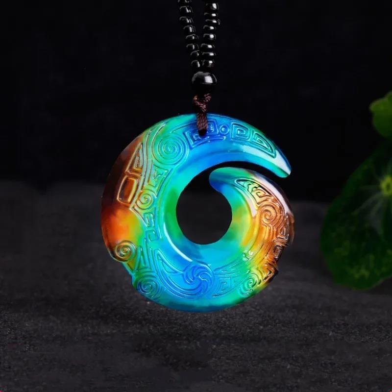 temperature sensing rune dragon hook jade pendant necklace f