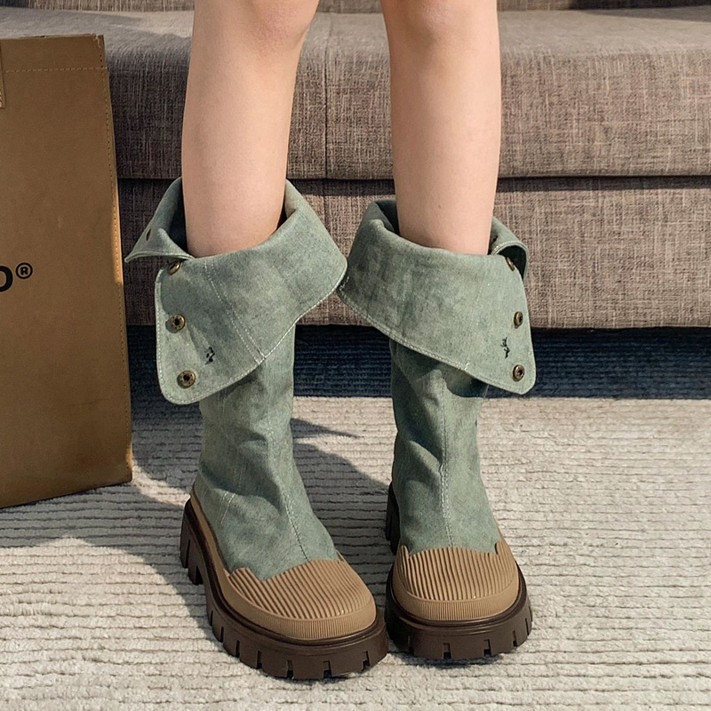 现货发~大筒围长筒靴夏季靴子女西部牛仔靴2023新款高筒骑士靴