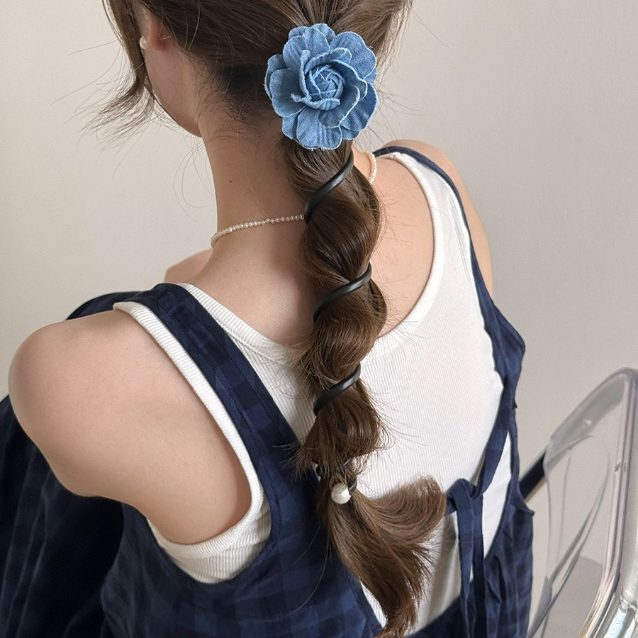 夏日氛围花朵扎马尾直条电话线发圈头绳女2024新款扎头发发绳头饰