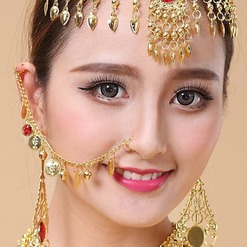 肚皮舞蹈表演出饰品印度舞项链配饰头饰鼻夹鼻环宝石头链表演耳环