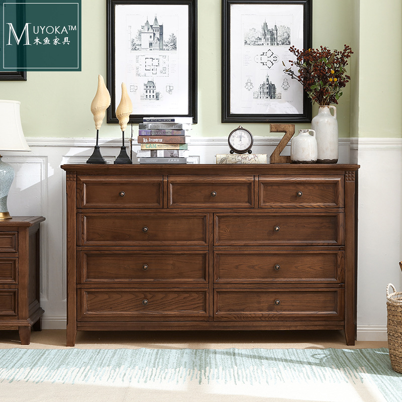 美式乡村白蜡木实木九斗柜