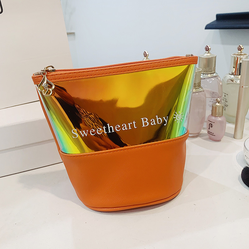 Women's Portable Travel Small Personal Hygiene Bag 2021 Summer New Laser Cosmetic Bag Fashion Color Contrast Letter Storage Bag