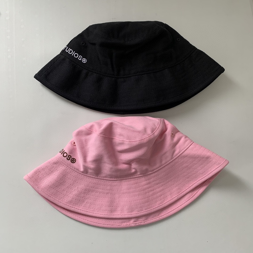 a家外贸 简约通勤字母刺绣两面带渔夫帽盆帽棉质黑色粉色遮阳帽女