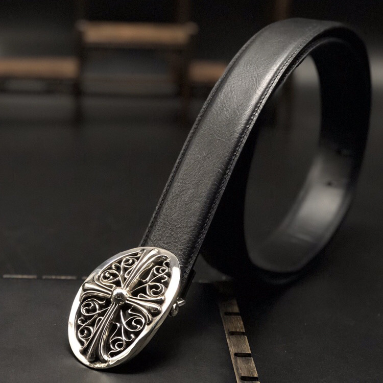 ch十字架纯银扣皮带十字花椭圆s925银皮带扣真皮牛皮带身复古腰带