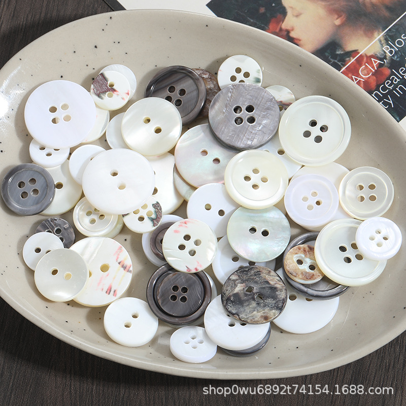 Natural Shell Button Shirt round Two-Eye White Button Freshwater Hebei Shirt Knitwear Decorative Buttons Accessories