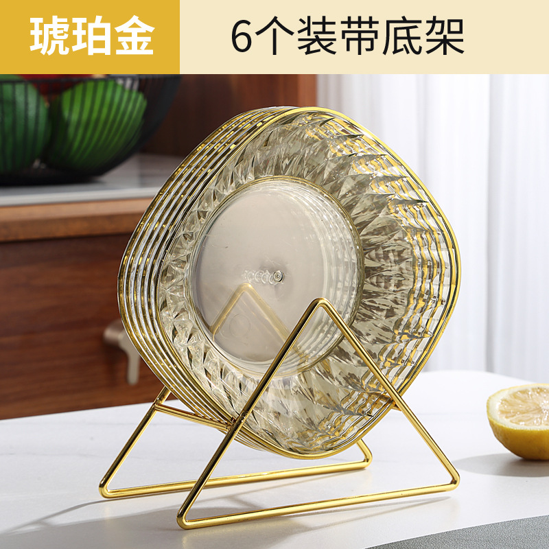 Light Luxury Bone Dish Household Food Grade Plastic Dish Dining Table Side Plate New Bone Dish Golden Edge Transparent Snack Dish