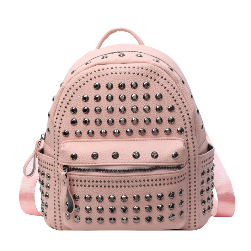 2024 New Fashion Rivets Soft Leather Solid Color Backpack Casual Women's Backpack