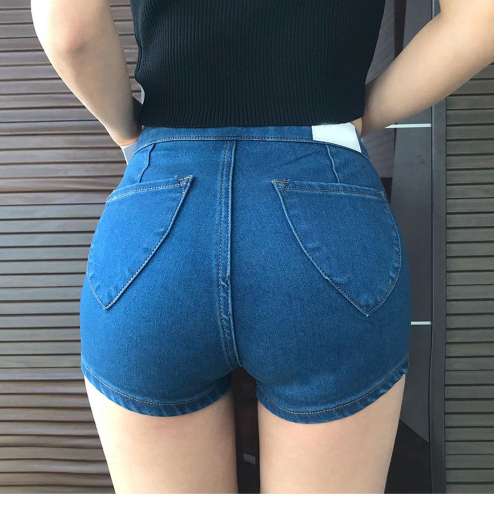 欧美风蜜桃臀牛仔短裤高腰显瘦包臀斜边显腿长紧身弹力翘臀热裤女