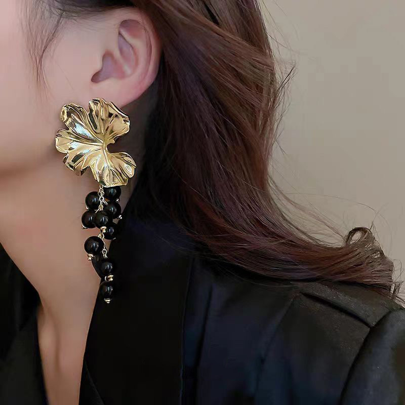 金属花朵圆珠长款流苏耳环欧美重金属风级感轻奢耳坠耳饰女-阿里巴巴