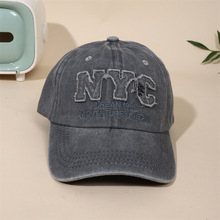 NYC字母跨境外贸帽子棒球帽做旧男女鸭舌帽英伦复古户外棒球帽