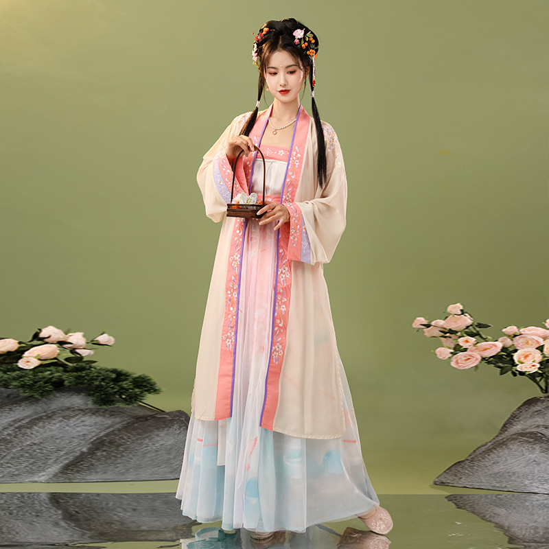 原创汉服女【梦落笙】宋制长褙子对襟齐腰三件套风日常夏