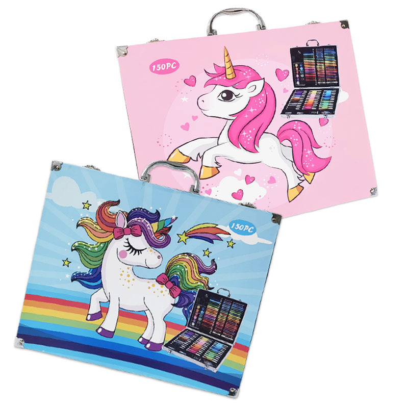 150pc aluminum box pony children‘s brush set cartoon art painting kit watercolor pen paint set wholesale