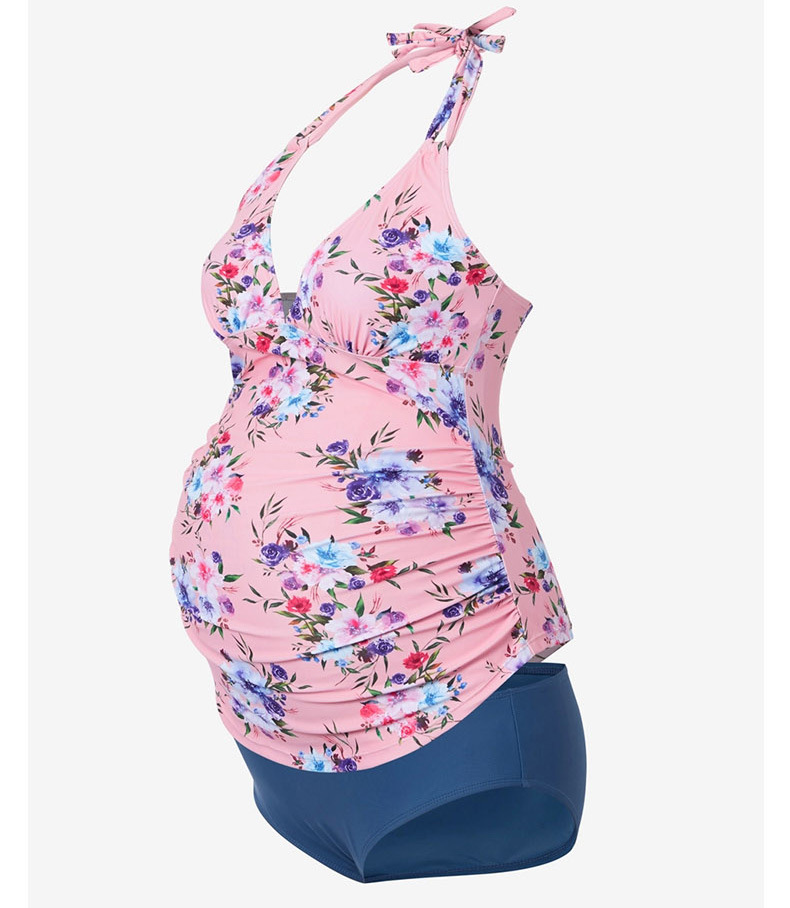 2021新款欧美外贸单品碎花比基尼沙滩孕妇漏背分体泳装现货批发