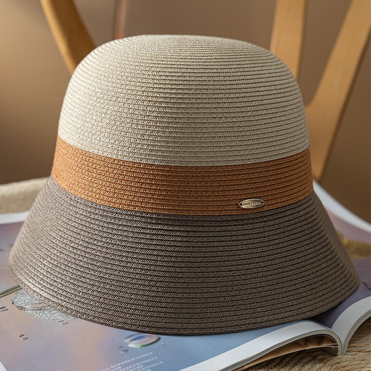 日本撞色编织帽女士折叠盆帽夏天渔夫帽子草帽女出游防晒遮阳帽潮