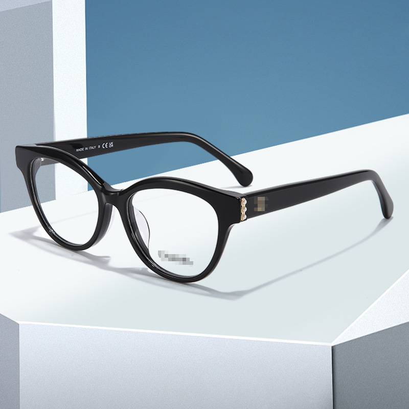 小香珍珠双c眼镜框ch3440复古猫眼黑框板材眼睛近视可配近视镜片