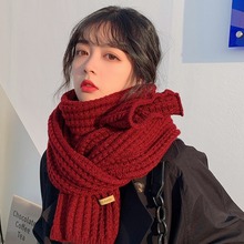 百搭韩版针织毛线红色围巾2022新款冬季可爱少女保暖情侣围脖学生