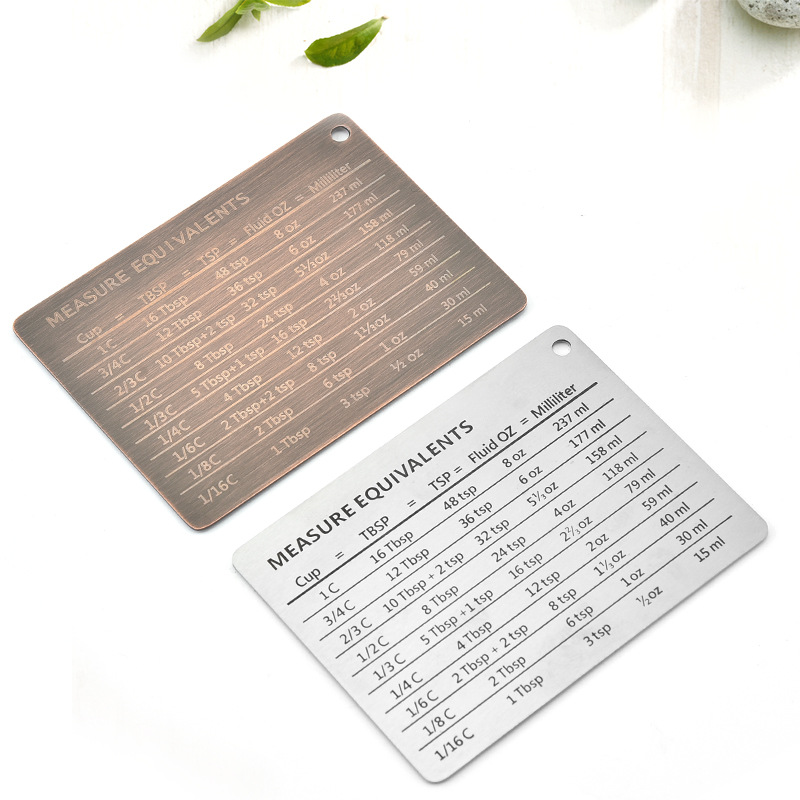 304不锈钢冰箱贴 量杯量勺配件带磁刻度板 常用单位转换对照表