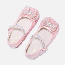 女童公主鞋2023新款蝴蝶结水晶软底闪亮水钻鞋子女儿童小女孩爱莎