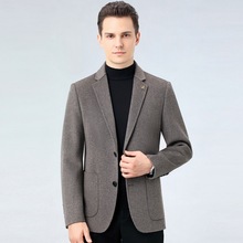 中年新款毛呢西服男士羊绒商务休闲时尚双面呢子外套高档羊绒大衣