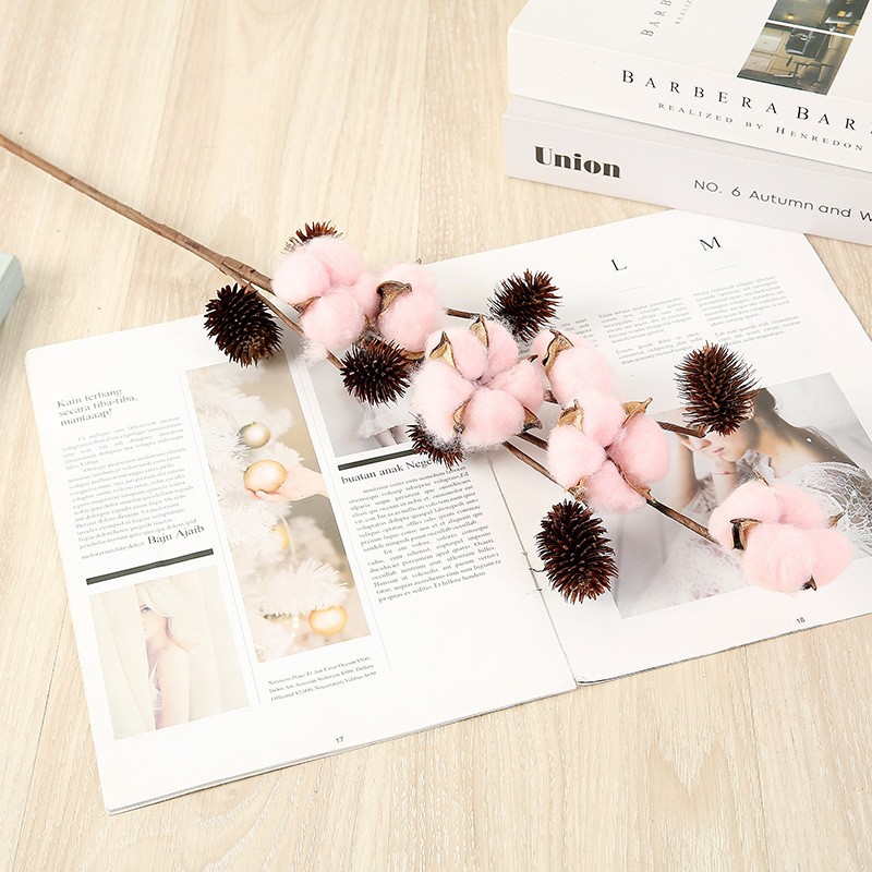 6-Head Artificial Thorn Fruit Cotton Natural Cotton Wedding Hall Courtyard Set Bridal Bouquet Home Decoration Dress up