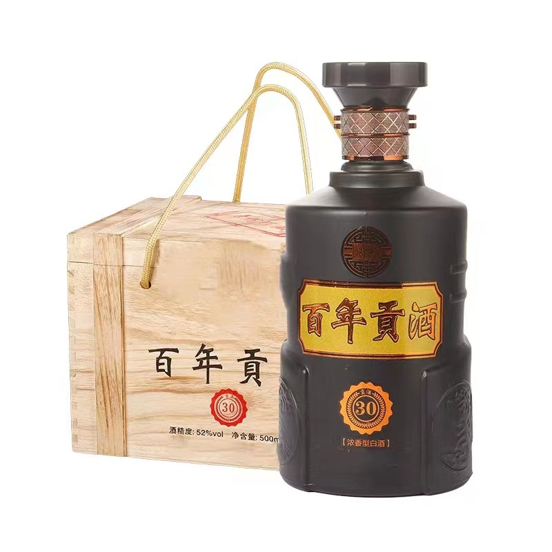白酒批发百年贡酒30年份白酒6瓶木箱装52度500ml*6浓香型白酒厂家