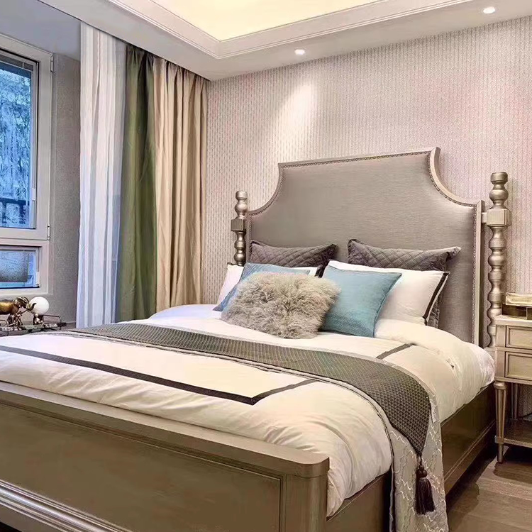 9w美式轻奢实木双人床香槟金复古婚床1.