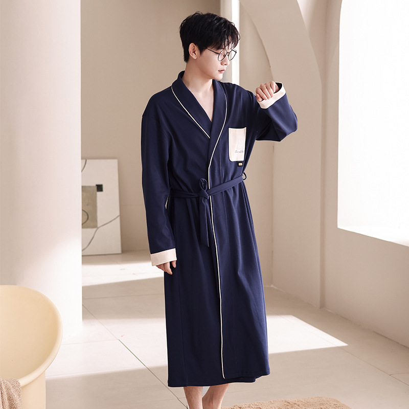 睡袍男士睡衣男款浴袍春秋款秋季纯棉长袖家居服长款薄款大码