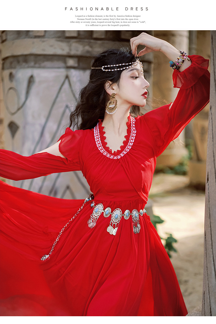 敦煌异域风情服装印度新疆民族风女装西域公主连衣裙沙漠拍照衣服