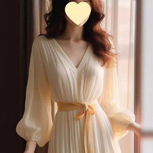 法式夏新款高端气质白色雪纺连衣裙精致长裙睡裙长款礼服裙子莱