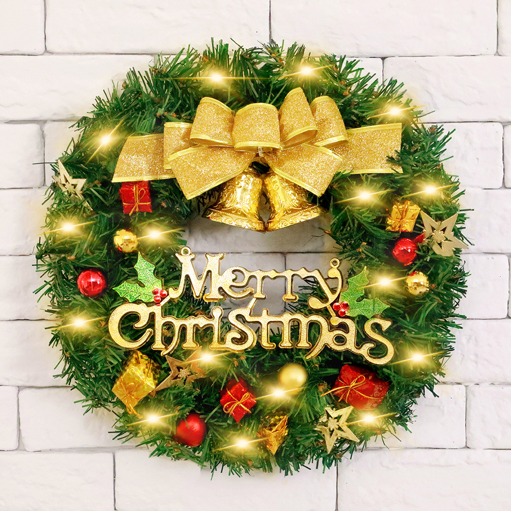 2021跨境热卖圣诞花环 圣诞节商场酒店装饰品圣诞藤圈花圈门挂