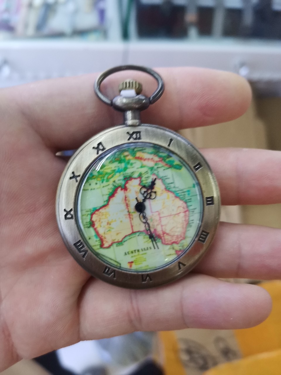 热销跨境怀表世界地图绿面罗马数字简约大方怀表挂件表古董礼品表