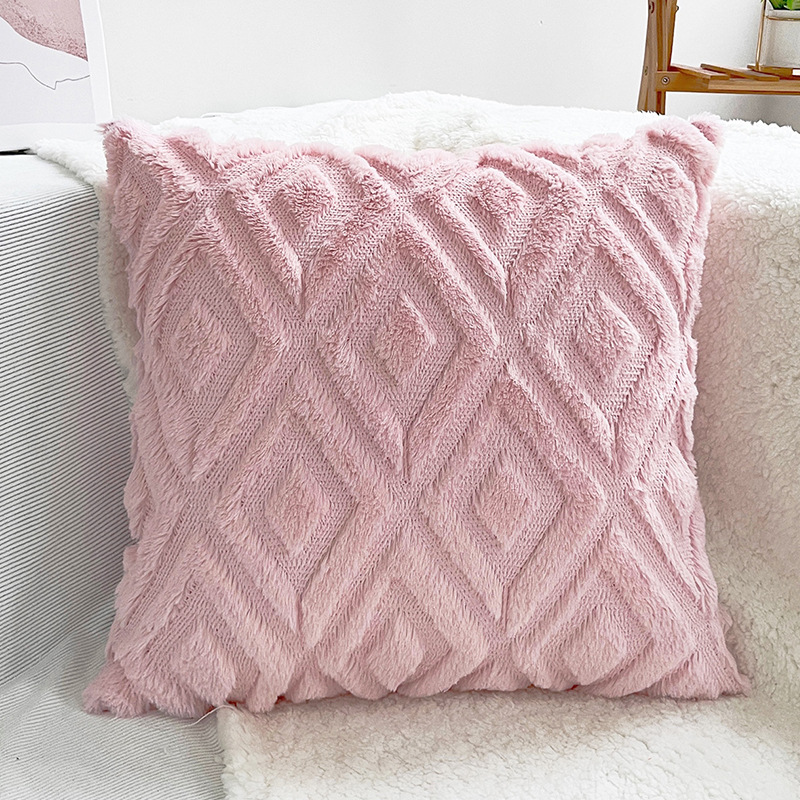 Large Rhombus Rabbit Fur Quilted Plush Pillowcase Couch Pillow Bedside Throw Pillowcase Cushion Lumbar Cushion Cover Amazon