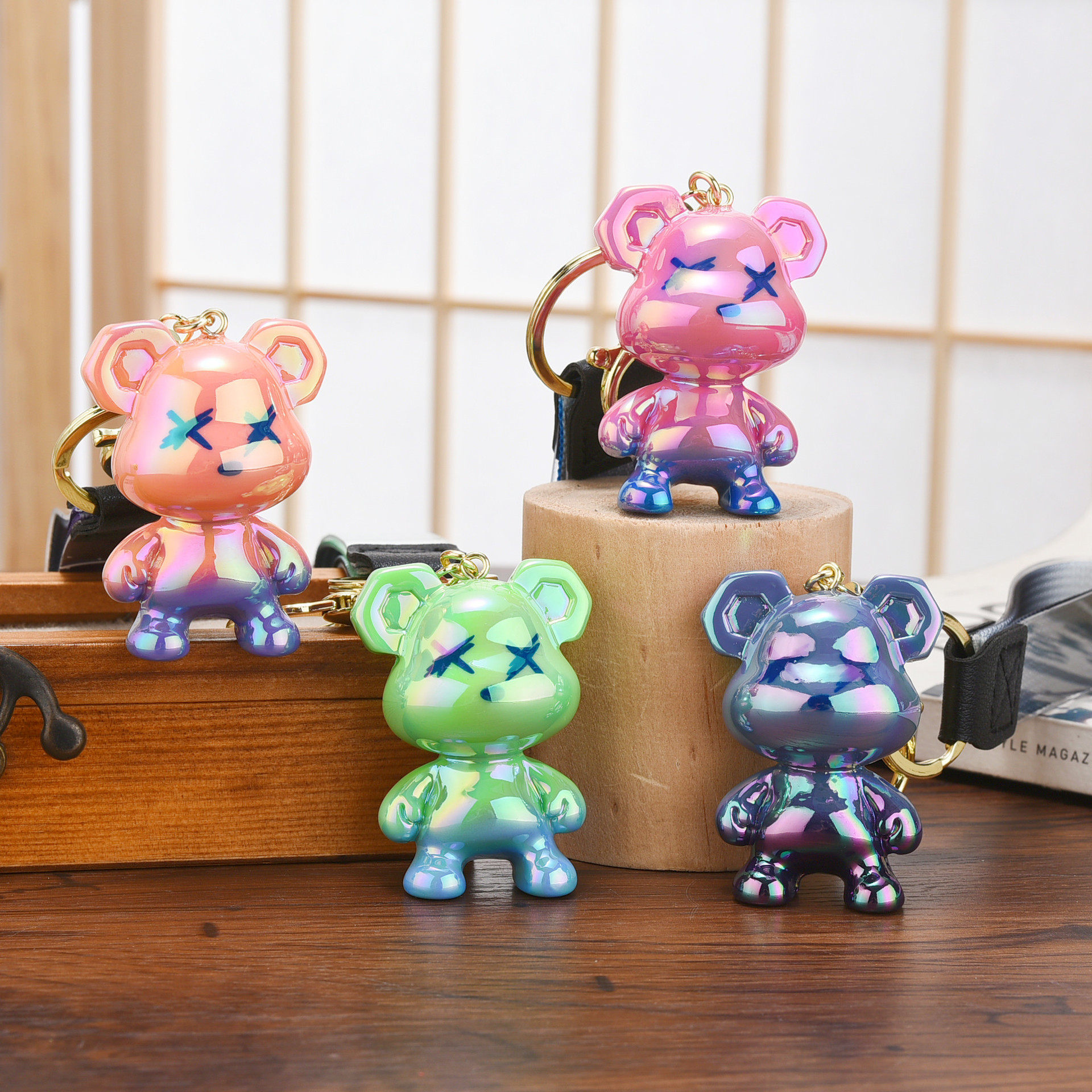 涂鸦熊钥匙扣挂件渐变龙熊汽车钥匙链网红男女包包挂饰小礼品批发