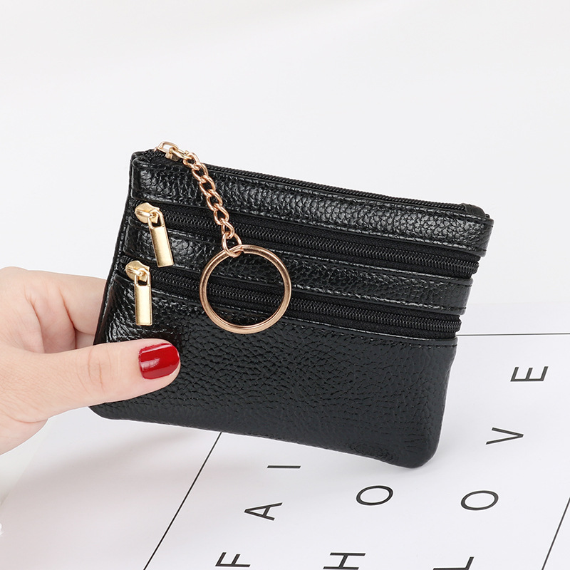 Wholesale Coin Purse Women's Short Authentic Leather Tactile Feel Small Wallet Multi-Functional Driver's License Card Holder Soft Leather Key Case Zipper Bag